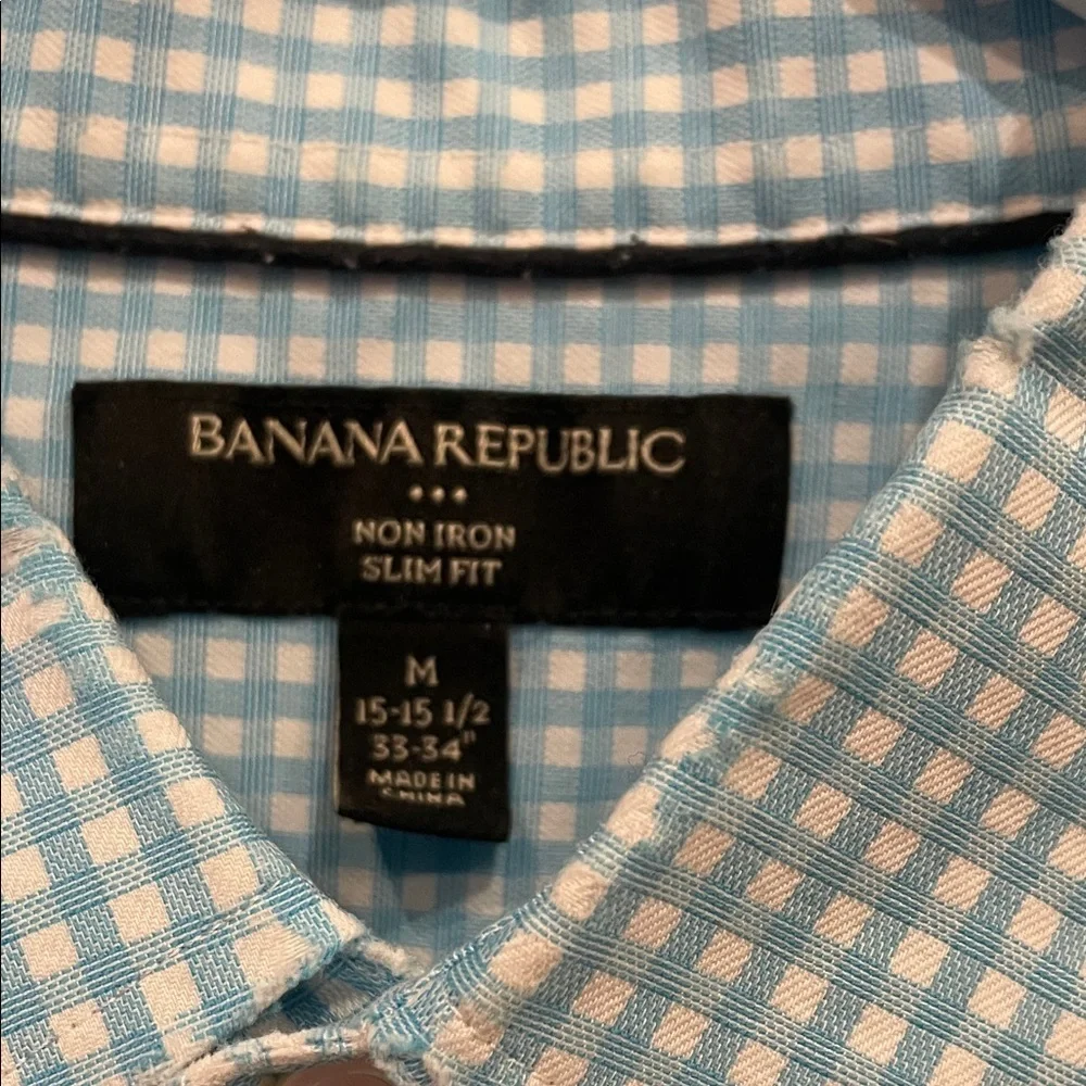 Banana Republic Light Blue Gingham Shirt slim fit non iron like new medium